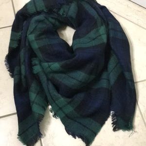 Green Black and Navy Plaid Blanket Scarf